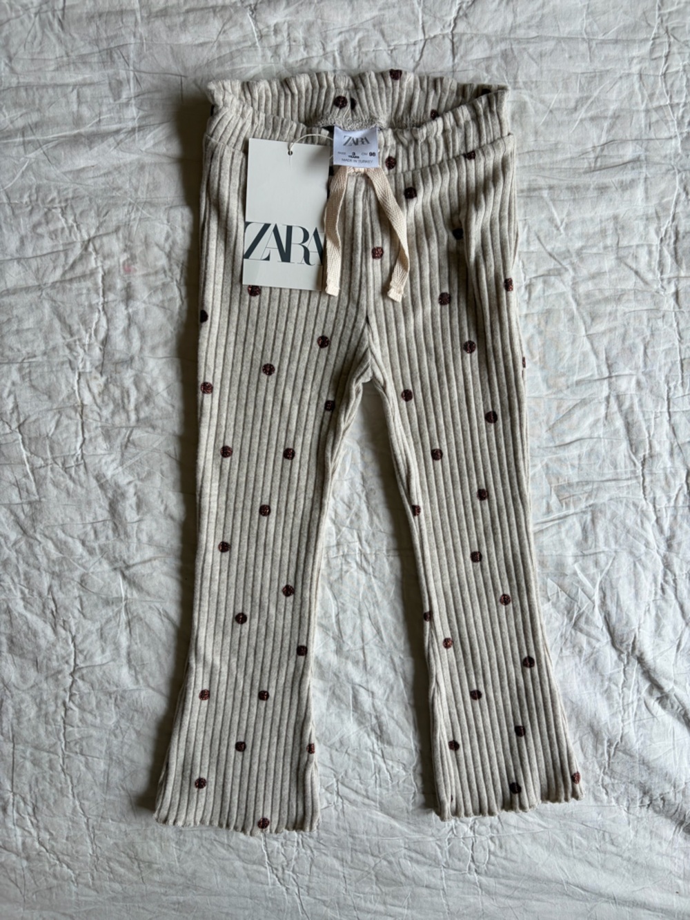 Zara Ribbed Pants with Metallic Polka Dots, 3T